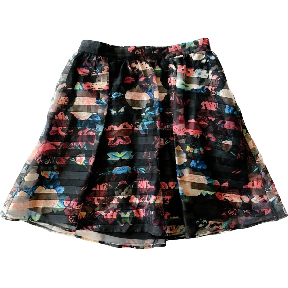 Black and Floral Knee High Skirt